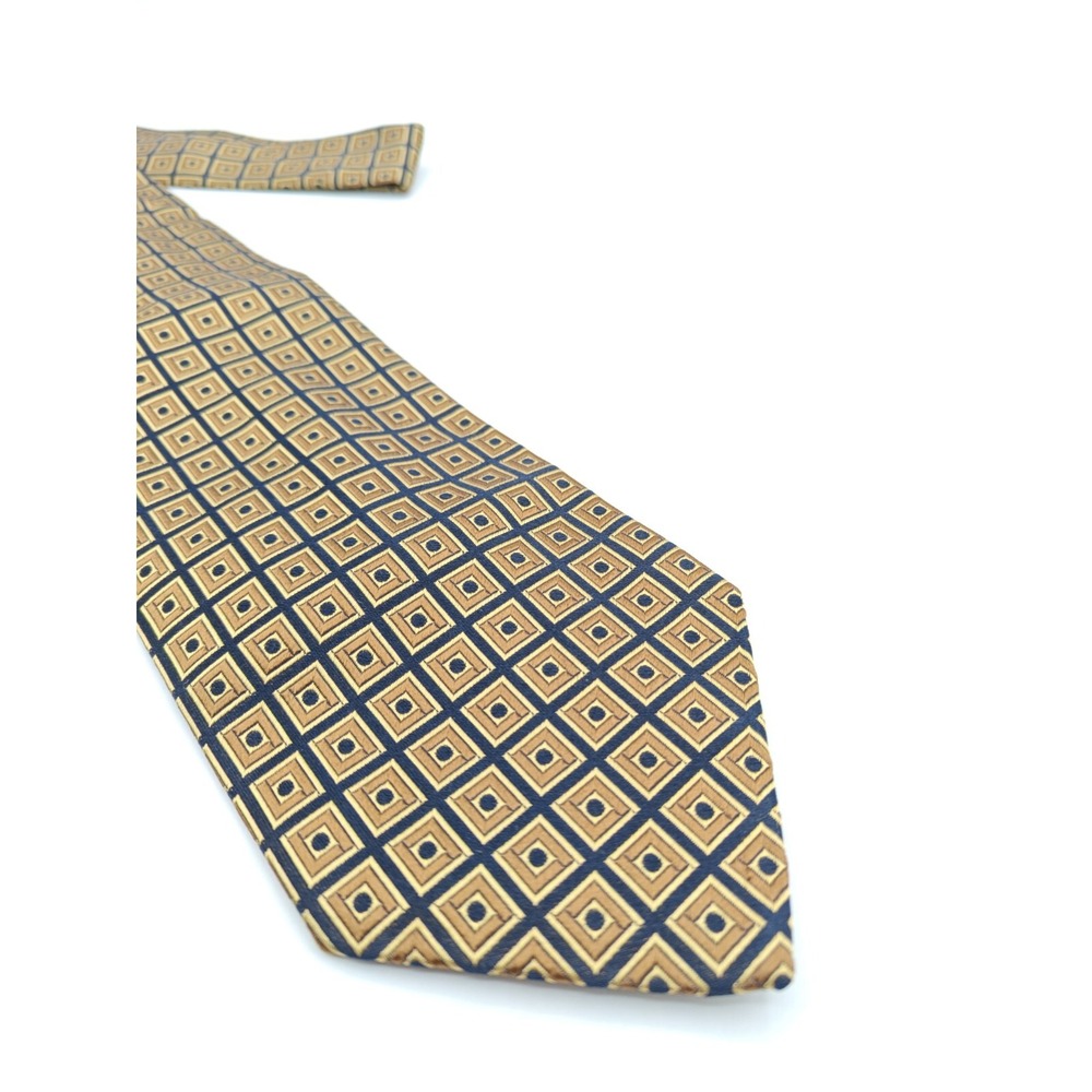 Barneys New York Silk Tie Mens Gold Geometric Italy Handmade 56x3.75